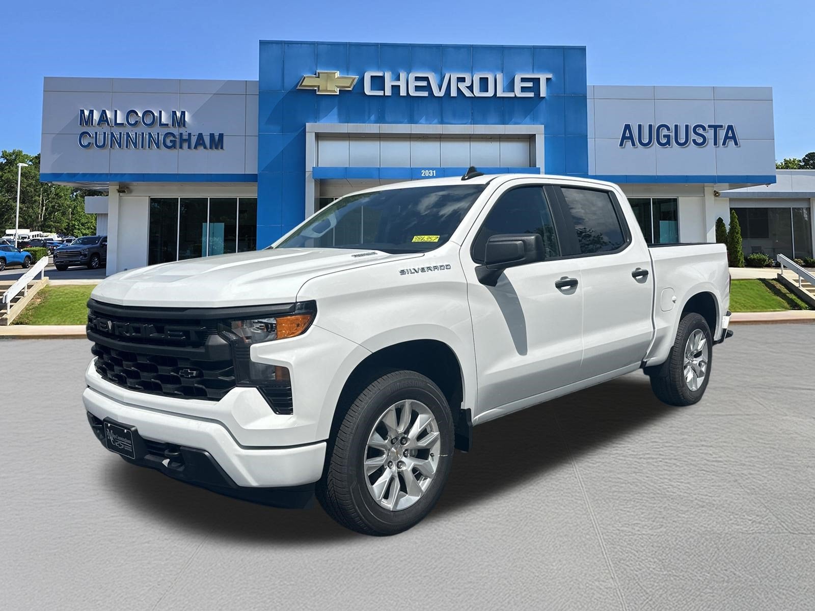 2026 Chevrolet Silverado 1500 Custom in Summit White — front three-quarter view