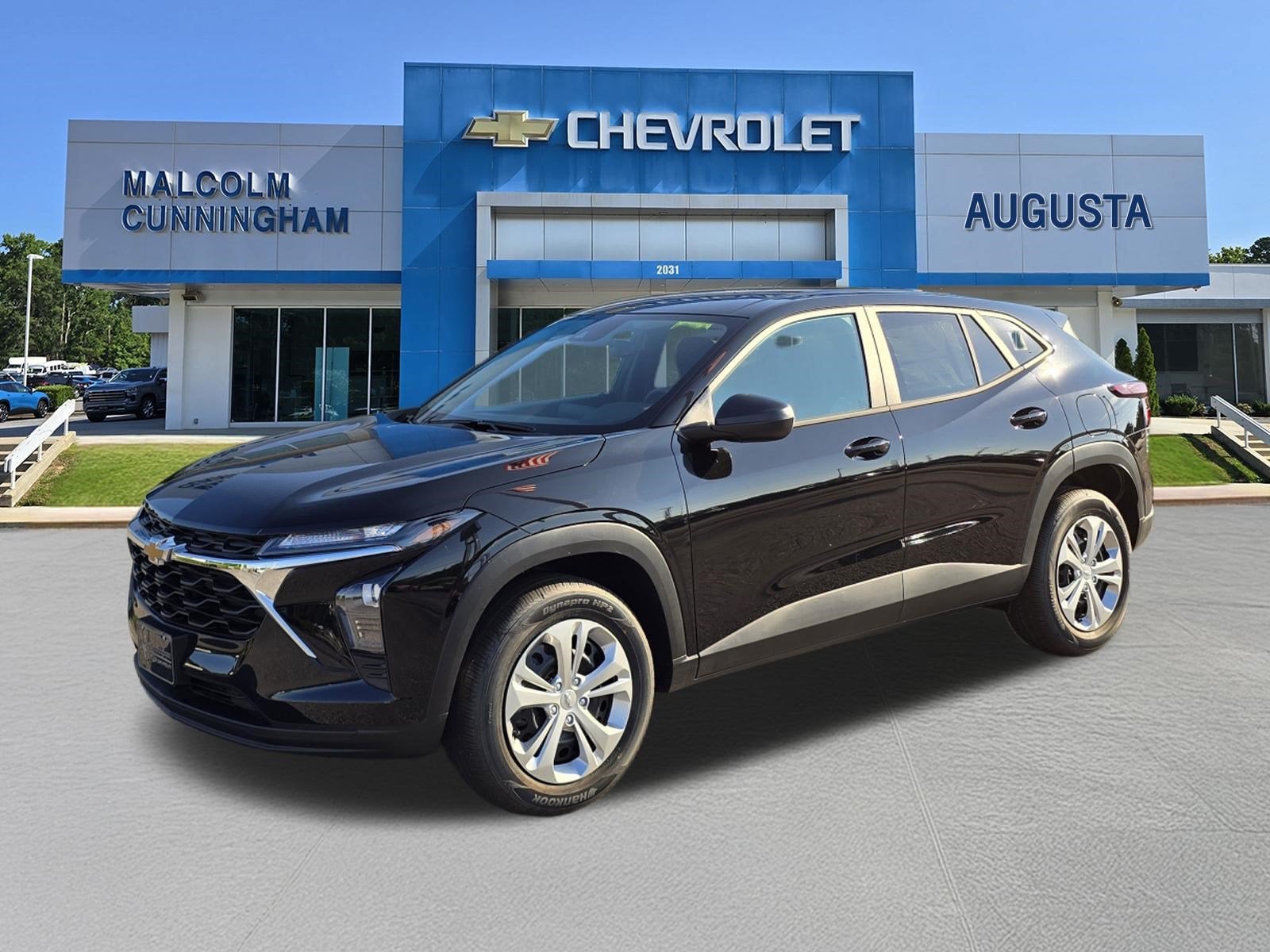 2026 Chevrolet Trax LS in Mosaic Black Metallic — front three-quarter view