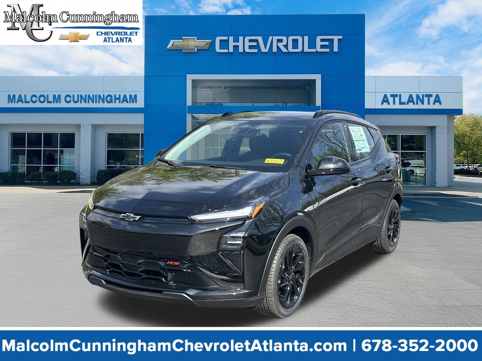 2027 Chevrolet Bolt RS in Mosaic Black Metallic — front three-quarter view