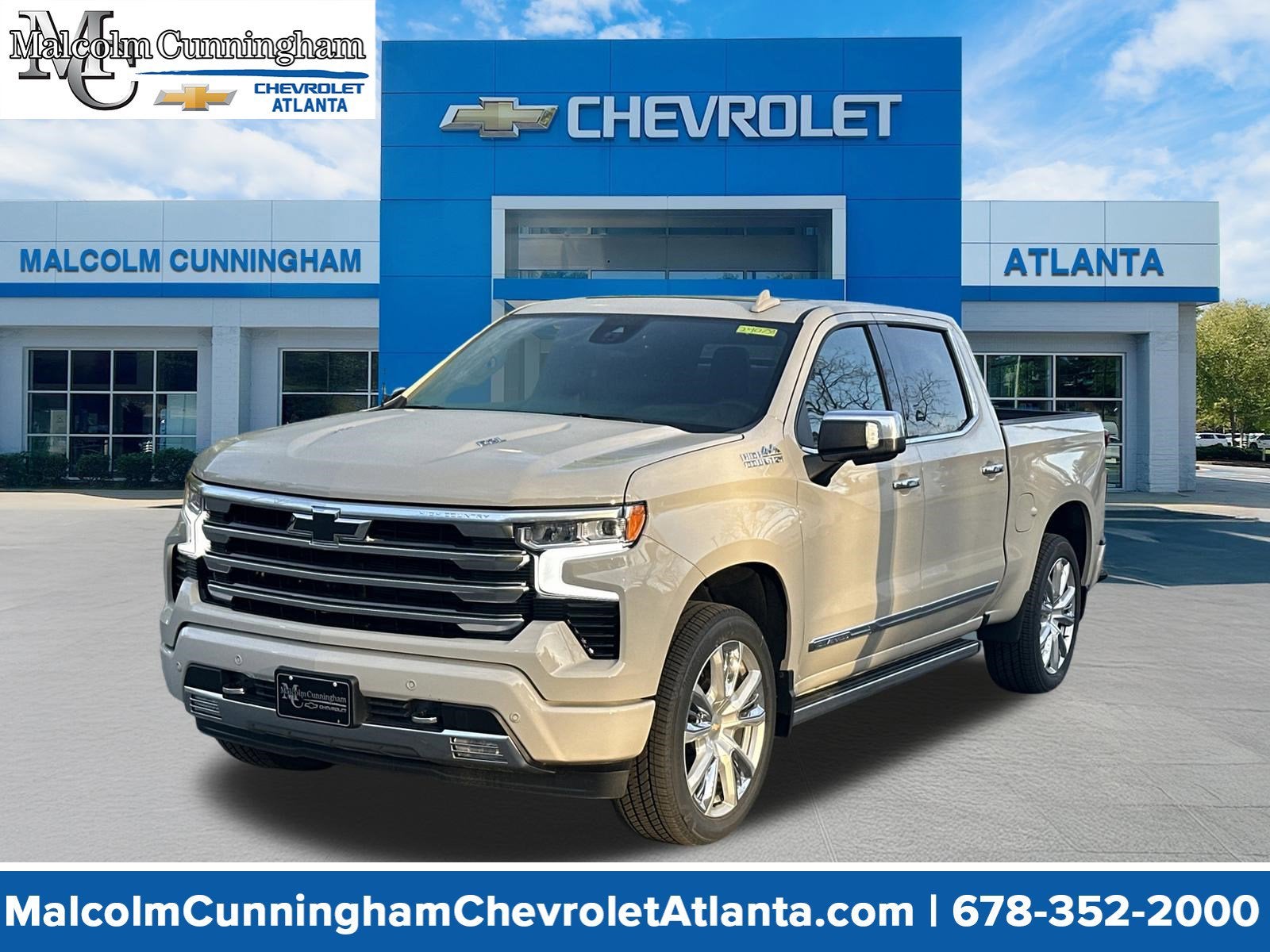 2026 Chevrolet Silverado 1500 High Country in White Sands — front three-quarter view