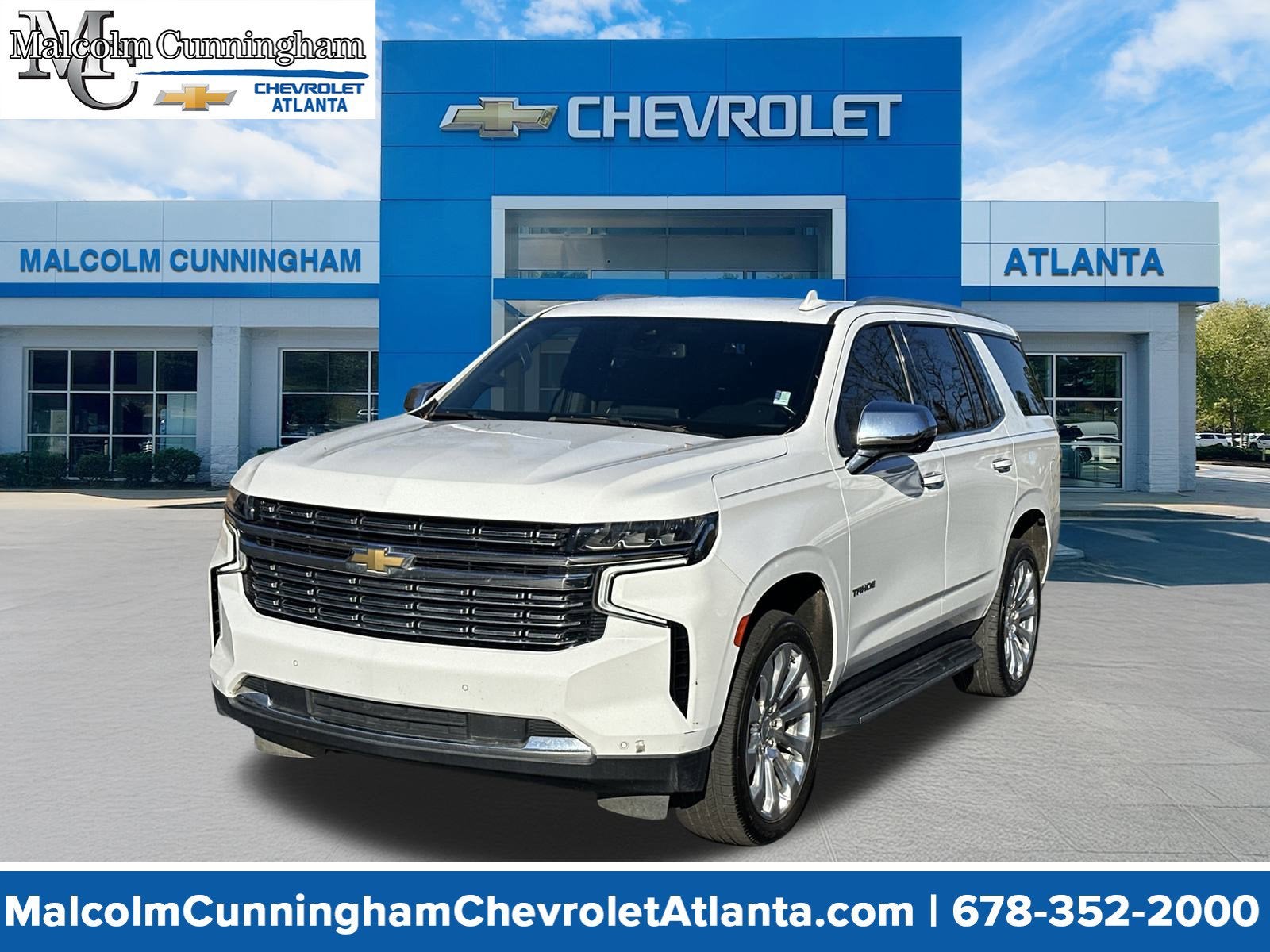 2021 Chevrolet Tahoe Premier in Summit White — front three-quarter view