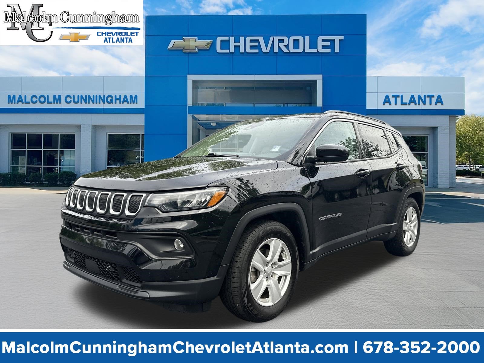 2022 Jeep Compass Latitude FWD in Black — front three-quarter view